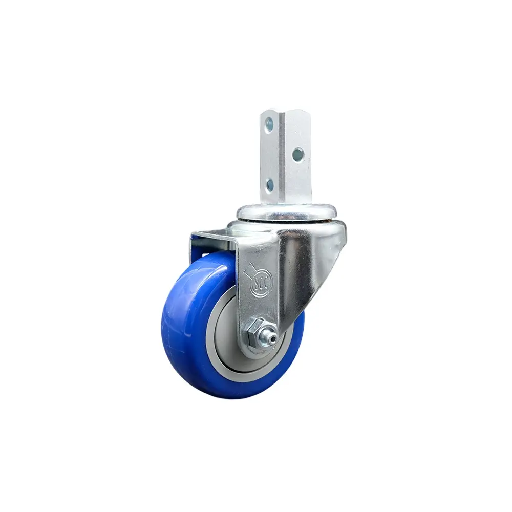 Service Caster SCC-SQ20S314-PPUB-BLUE-34 Swivel Square Stem Caster, Furniture Moving Swivel Wheels, 3x1.25 in. Blue Non-Marking Polyurethane Wheel, 0.75x2 in. Square Stem with 3x0.26 in. Diameter Mounting Holes, Furniture Moving Wheel