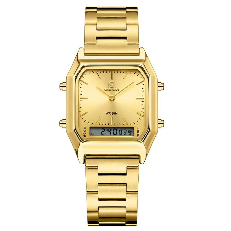 CAINUOS Men's Retro Minimalist Analog Quartz Watch - Ultra Slim Gold-Tone Stainless Steel Gold Square Dial, Classic Analog-Digital Display, Business Fashion Office Wear Watch