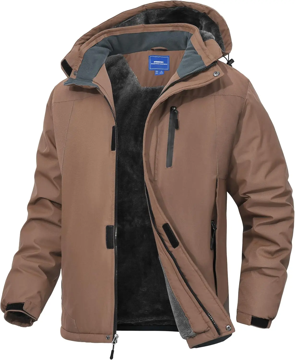Men's Mountain Ski Jacket Waterproof Fleece-Lined Snow Coat - Windproof, 10,000mm Waterproof Shell, Quick-Dry Polymer with Reinforced Stitching, Detachable Hood, Adjustable Cuffs, 4 Zipper Pockets for Winter