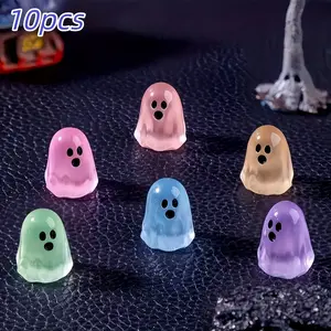 10pcs Night Glow Mini Ghosts, Cute Resin Halloween Decorations, No Batteries Needed, Glow in the Dark DIY Hanging Ornaments for Micro Landscapes