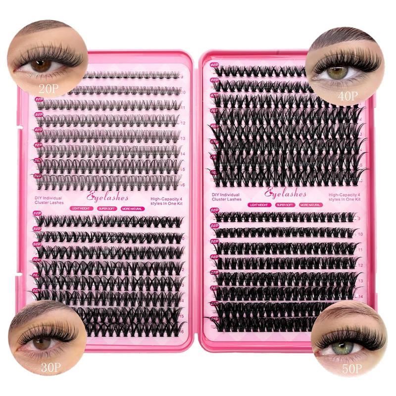Lash Clusters Kit - 9-16mm Mixed Length D Curl Eyelashes with Bond Seal Remover Tweezers & Curler for Natural Enhancements 20D 30D 40D 50D Density Options