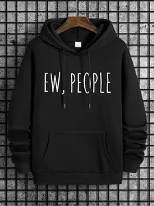 Men's Regular Fit Letter Print Drawstring Hoodie, Casual Long Sleeve Pocket Hooded Sweatshirt for Spring & Fall, Hot Trending Hoodies, Menswear for Daily Wear