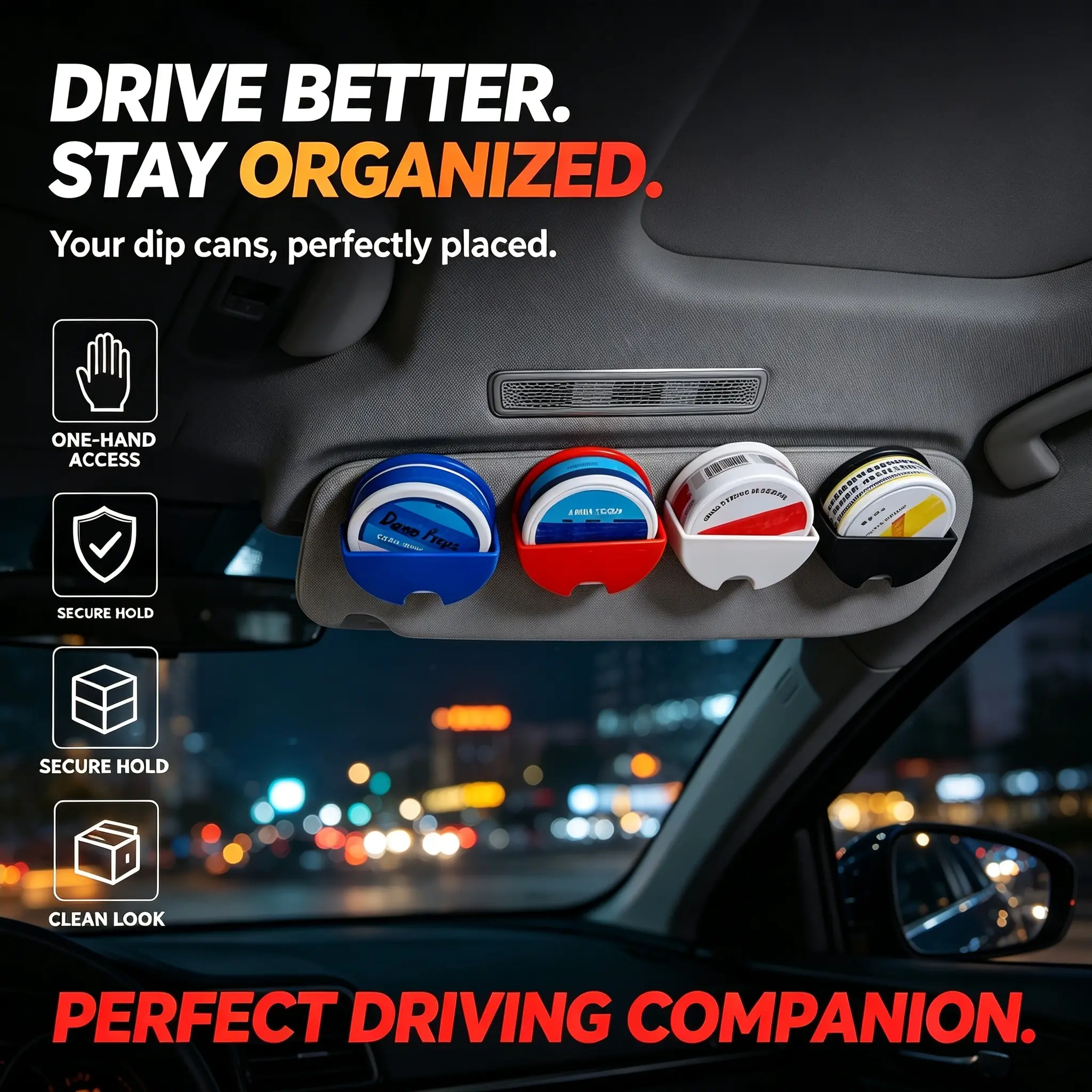 (FS) Universal Clip-On Car Visor Dip Can Holder, Compact Durable Organizer, Pouch Accessory, Father’s Day Gift, Car Accessories Interior, Ideal for Trucks, SUVs, Partner Gift, Father's Day Gifts