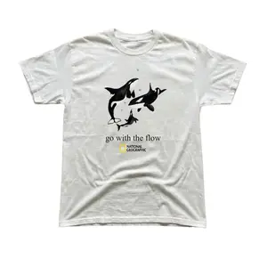 Gildan Men's and Women's T-shirt, National Geographic white t-shirt with orca Graphic Tee, Animal tee, Y2k Unisex Graphic Tees Gothic Grunge Emo Scene Amity Affliction Style Clothes Menswear Womenswear Streetwear