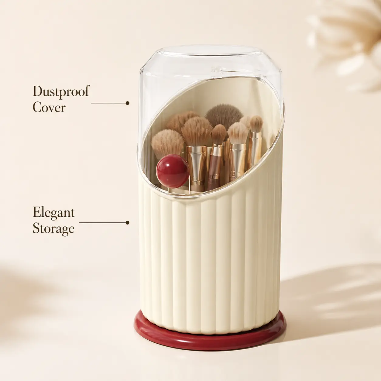 Transparent Dustproof Cover Ribbed Standing Makeup Brush Holder, 1-Count Vertical Desktop Organizer Box for Vanity Counter Cosmetic Tool Storage