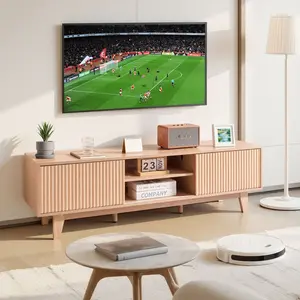 TV Stand And Boho Entertainment Center For TVs Up To 59 Inches, 350 Lb Load Capacity, Media Console Table With Adjustable Open Storage Shelves And Sliding Door, Ideal For Living Room Or Bedroom, Burlywood