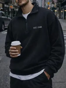 Men’s Quarter Zip Sweatshirt | Minimal Clean Fit Pullover for Daily Wear