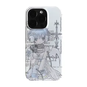 Blue anime Y2K Machine Angel Girl Style Doll Transparent Phone Case For iPhone 16 15 14 12 13 11 Pro Max XR 7 8 PLUS MINI Cover