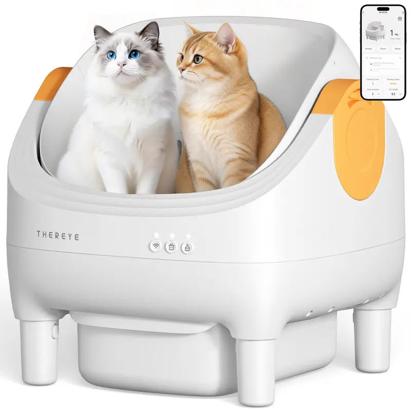 Thereye Open Smart Self-Cleaning Litter Box (Automatic Litter Box), 10L Capacity, 10" Easy Access, Built-In Safety Sensor, Odor Control, 7-Day Waste Bin, 2.4GHz Wi-Fi Required, Included Waste Bags #sohochic