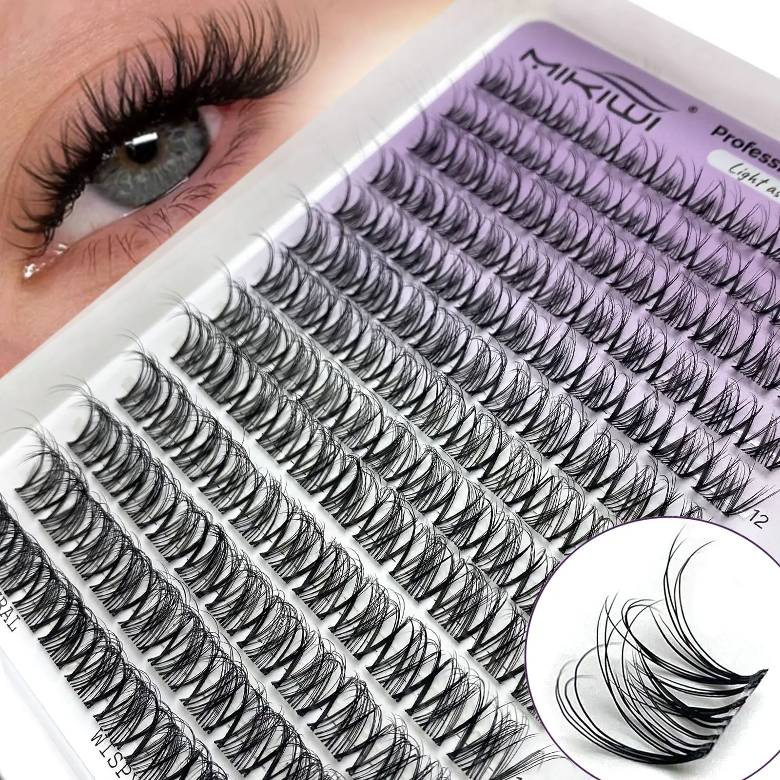143pcs C-Curl Fanned Spider Lashes 10-18mm Cat Eye Effect Cluster Individual False Eyelashes Spider Inspired Segmented Natural Personal DIY Eyelash Extension
