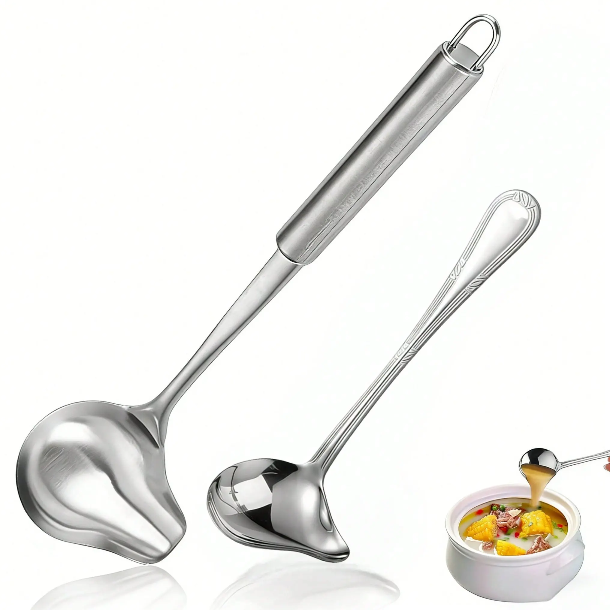 Stainless Steel Sauce Ladle with Pouring Spout, Durable Gravy and Soup Serving Spoon, Ideal for Sauces and Broth, Kitchen Food Serving Tool