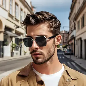 Cross-border new sunglasses men's and women's big face thin square driving glasses UV protection trend half frame sunglasses