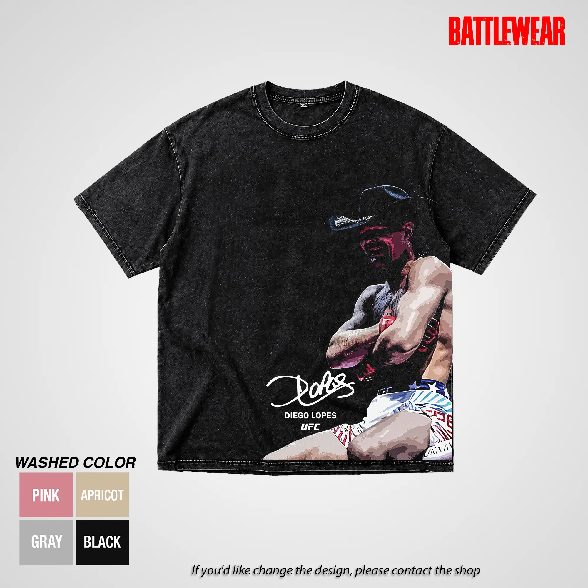 Diego Lopes Vintage Washed T-Shirt, UFC Featherweight Fighter Graphic Tee, Heavy Cotton Streetwear Menswear Unisex MMA Fan Shirt