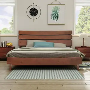 Amerlife Vintage Pine Wood Sturdy King Size Bed Frame with Headboard, Quick-Assembly Platform Bed with Wood Slats Support (Queen Size Option Available), King Size Bed Frames, Sturdy Bed Frame