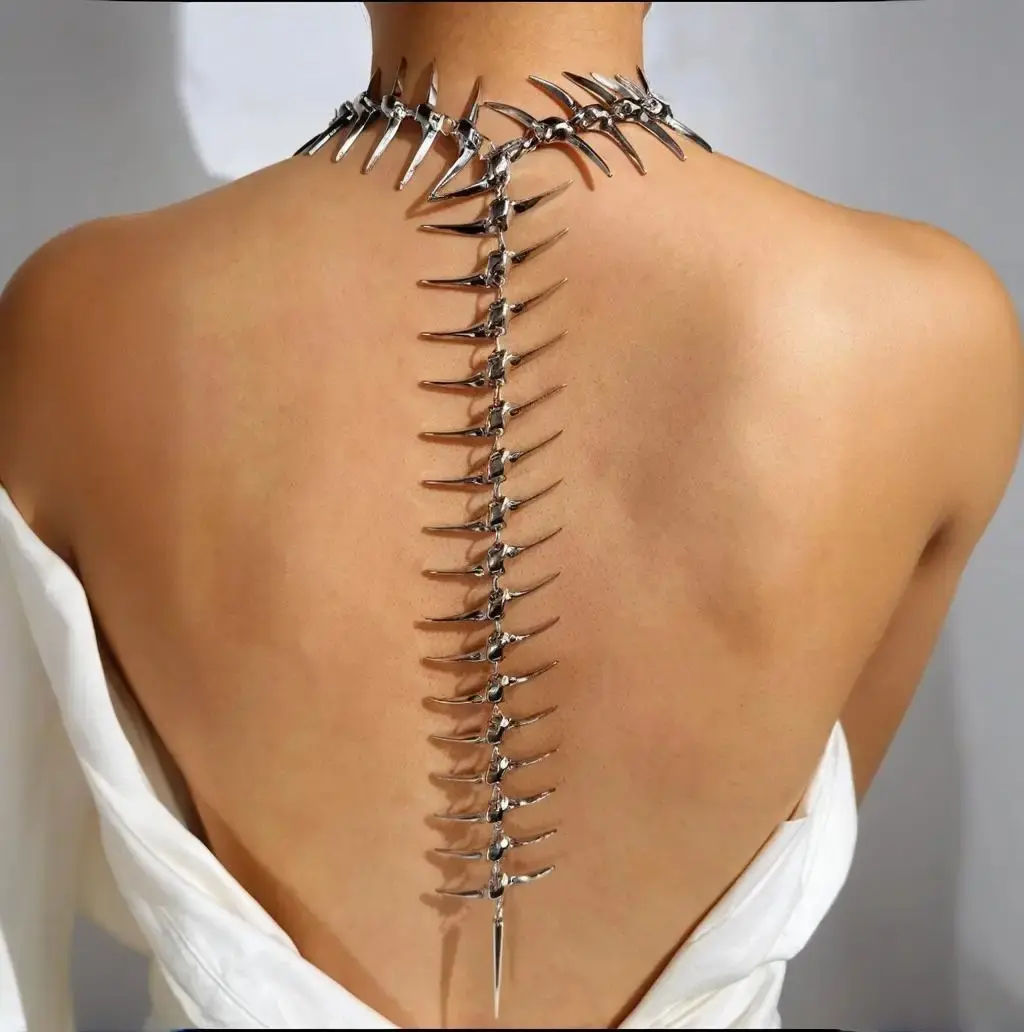 Edgy Niche Hip-Hop Thorn Skeleton Alloy Women's Necklace Perfect for Holiday Parties Everyday Wear Street Style Outfits NEW
