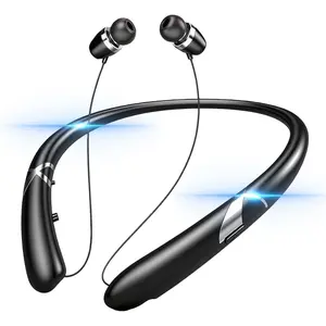 Neckband  Headphone, 5.3 Retractable Headphones with IPX5 Sweatproof & Vibration Calls for Running, Gym