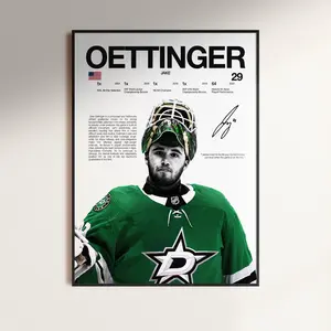 Jake Oettinger Poster, Dallas Stars Wall Print, NHL Hockey Print, Digital , Hockey Fan Gift, Sports Decor, Hockey Room Print, Poster Gift - Unframed