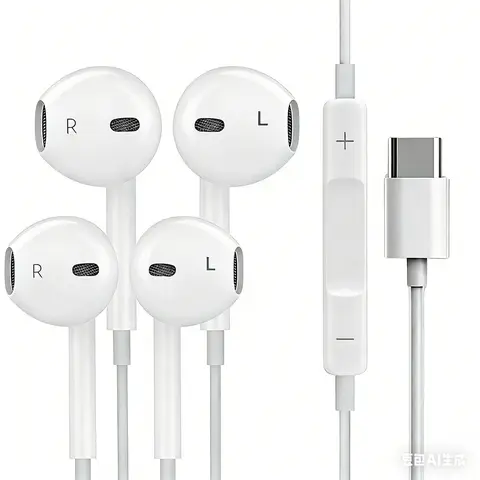 2 Pack USB-C Wired Earbuds and Cables Headset In Ear Earphones for iPad Pro iPhone 15 Series, Hi-Fi Stereo Audio Sound with Mic Volume Control, Universal Android Smartphone Compatible Wired Iems