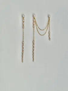Etherea 4 Inch Extra Long Pearl Drop Earrings  Minimalist Gold Chain Dangle Earrings