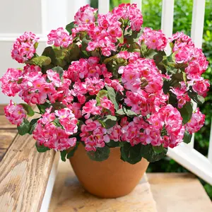 6pcs Artificial Geranium Fake Flowers for Outdoors Decoration, Silk Geraniums Flower UV Resistant Look Real Faux Plants for Front Door Garden Porch Planter Patio Balcony Yard Indoor Home