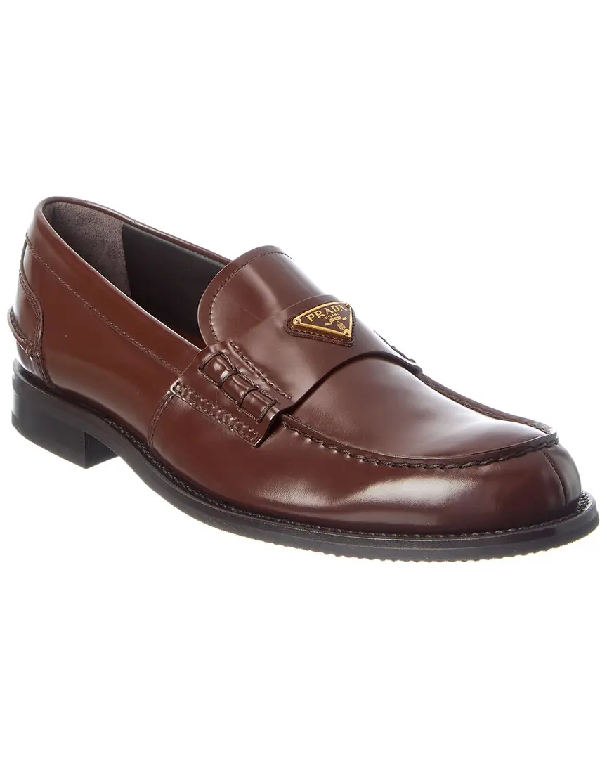 Prada Logo Brushed Leather Loafer