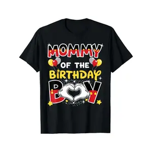 Birthday Boy Parent-Child T-Shirts, Black Ball Print Round Neck Casual Comfortable Tops, Adult-Size Machine-Washable Festive Celebration Party Wear, Fun Pattern Easy-to-Manage Clothing, Local Warehouse Delivery Vale