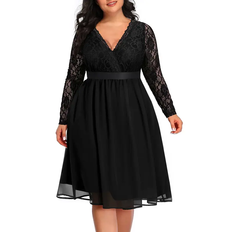 black dress long for women Black Long Sleeve Plus-Size La Femme Prom Dress Black / 16W main image 0