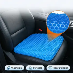 1PC Gel Seat Cushion Honeycomb Grid TPR Cooling Breathable Waterproof Washable Pressure Relief Chair Pad, Non-Slip Cover Purple Blue with Storage Carry Bag Portable Ergonomic Support for Office Chair Car Seat Wheelchair Travel Home Use