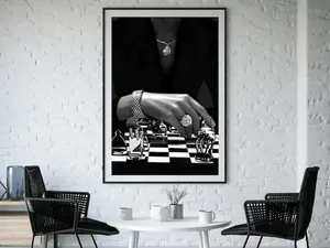 Woman Playing Chess Poster, Black and White, High Fashion Print, Feminist Poster
