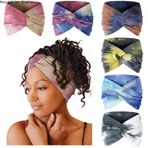 Women's 6-Piece Bohemian Tie-Dye Stretchy Non-Slip Wide Headbands - Moisture-Wicking Sweatbands for Yoga, Outdoor Sports (Moisture-Wicking Sports Headbands)