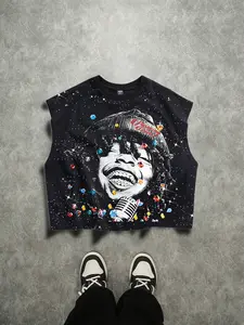 Men's Short Box Vest, Summer Vacation Basic, Sequins, Worn Out Pattern, Fitness Running Casual Streetwear