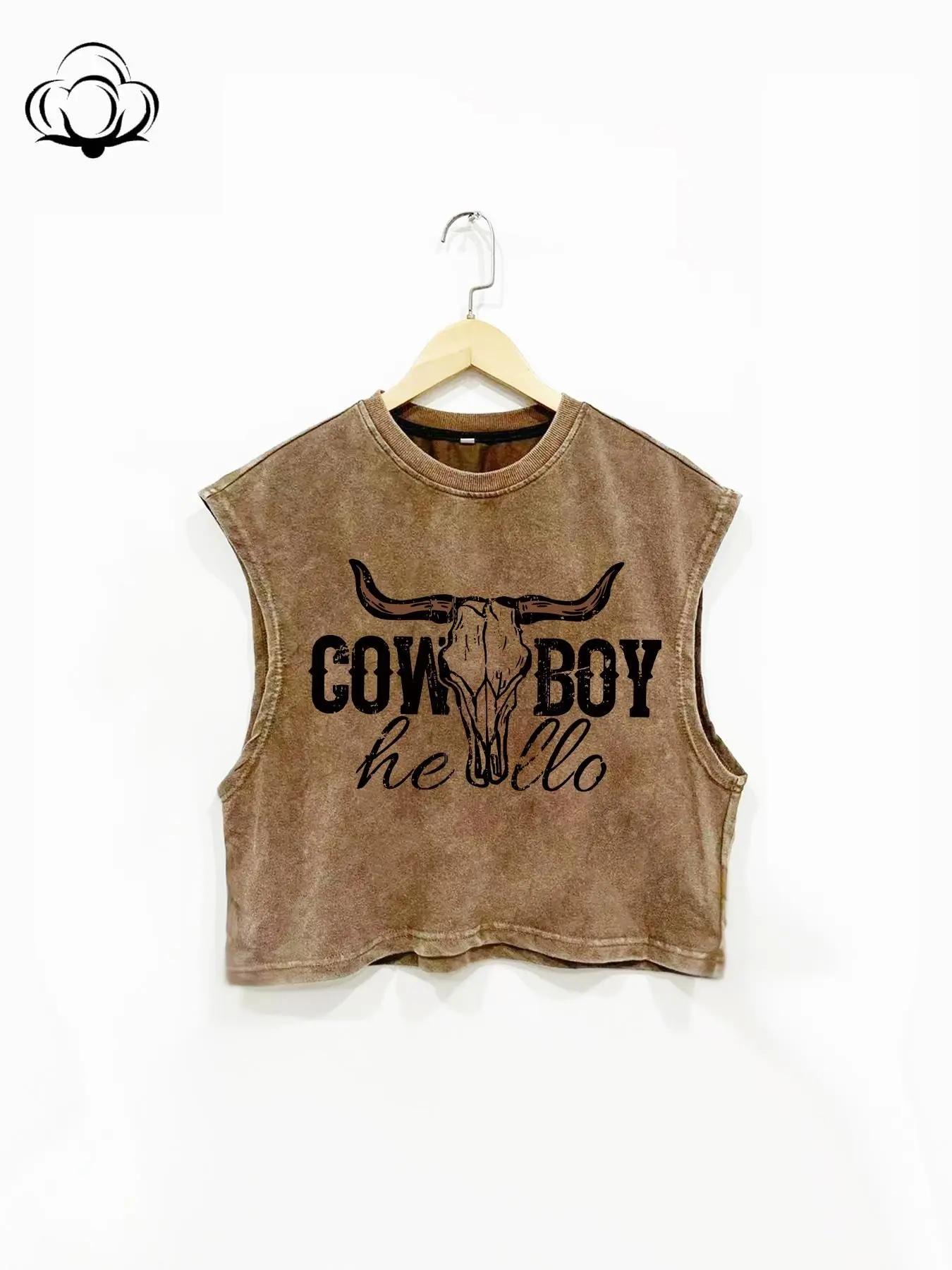 Spring Summer New Round Neck Plus Size Cotton Soft Breathable Western Funny Letter, Bull Animal Print Sleeveless Vest T-Shirt, Unisex Casual Top, Graphic Tank Tops