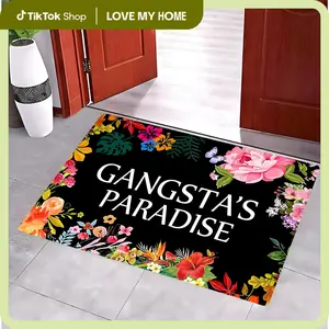 Gangsta's Paradise Flower Doormat Funny Welcome Mat Floor Mat Rug Outdoor Front Door Bathroom Mats Indoor 23.6" x 15.7"