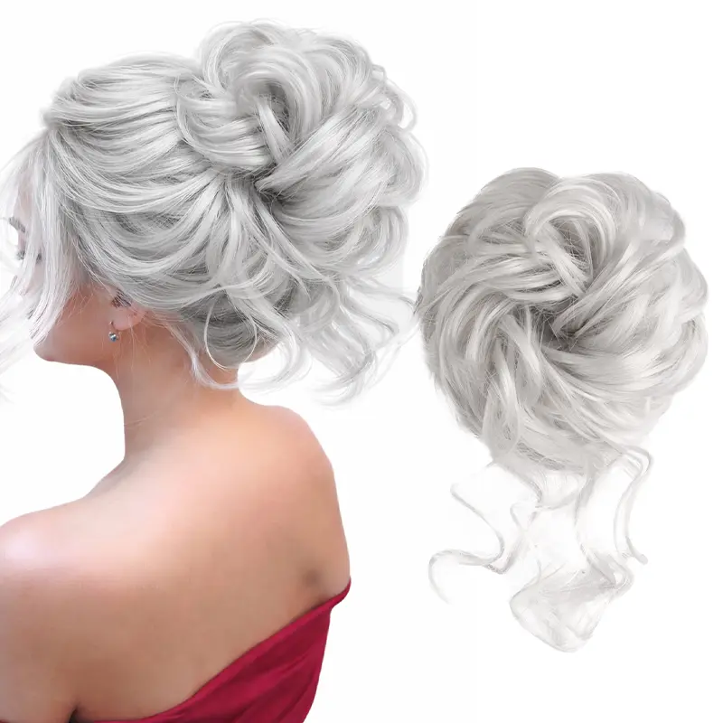 large 1PCS Messy Bun Hair Piece Wavy Curly Thick Updo Hairpiece Synthetic Chignon Hair Bun Scrunchies Extension for Women  Quick Style Plate Ponytailwig