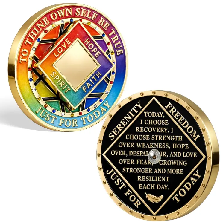 1-3 Year Rotating Sobriety Coin NA Recovery Medallion, Spinner AA Sobriety Chip with Serenity Prayer, Inspirational Affirmation Recovery Token, Clean Time Sobriety Gift for Men Women