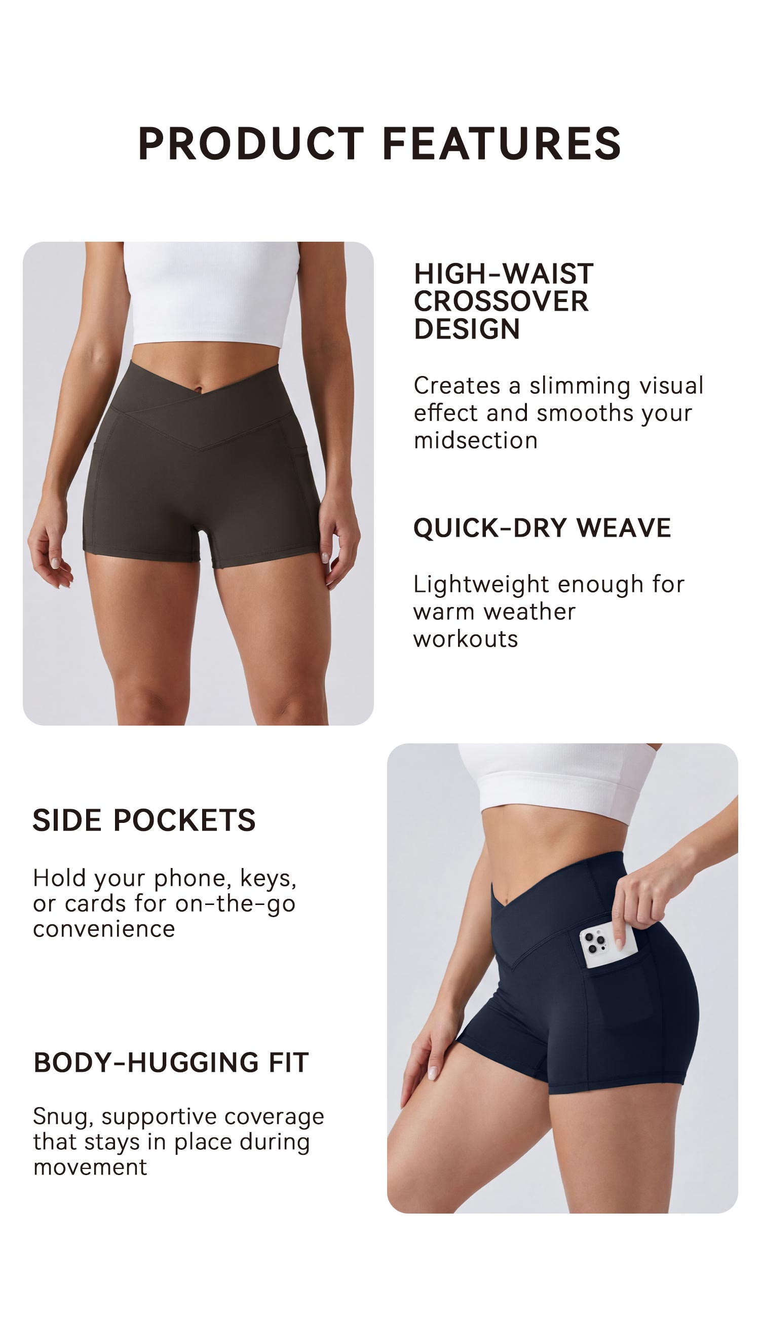 OQQ Women's 2 Piece Athletic Shorts High Waisted Casual Running Pocket Yoga Running and Workout Exercise Fitness