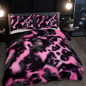 3pcs Colorful Leopard Print Decorative Duvet Cover Set, 1 Piece Duvet + 2 Pillowcases, Soft Polyester Fabric, Comfortable Bedding for Bedroom Dorm Room
