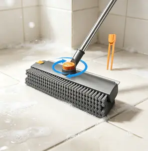 Multi Purpose 4 In 1 Floor Cleaning Broom, Extendable Long Handle Rotatable Scrub Brush With Squeegee Scraping Tool, Household Cleaner For Shower Room Kitchen Deck Patio Garage Floors.home decor for less