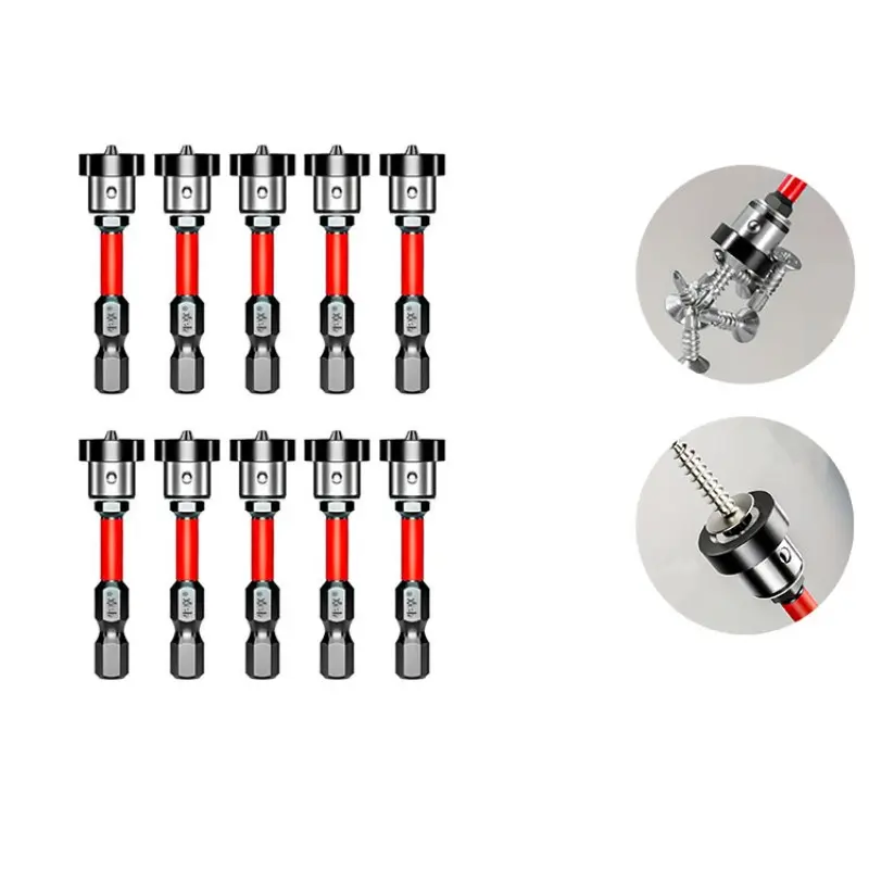 10Pcs PH2 Magnetic Positioning Screwdriver Bits Set, 50mm 1/4" Hex Shank Drywall Dimpler Bits, Heavy Duty Depth Stop Screwing Tools for Wood Decking & Flooring