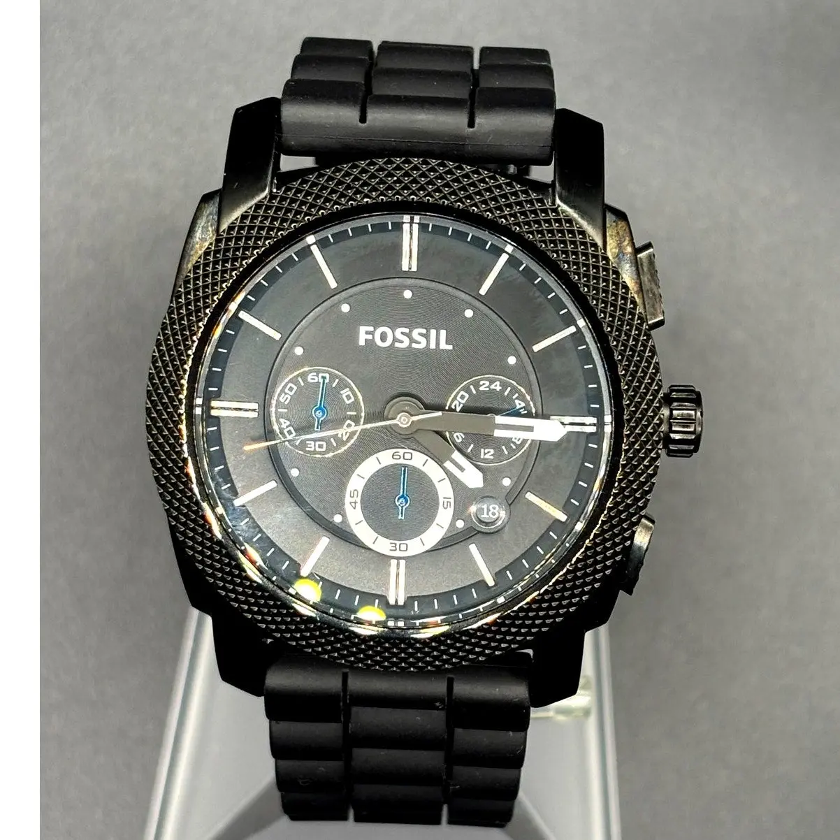Fossil FS4487 Machine Chronograph Men’s Gunmetal Black Silicone Strap Watch