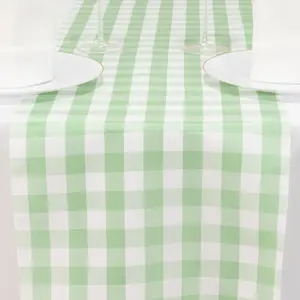 Polyester 14"x108" Table Runner Sage Green/White - Gingham Plaid Design