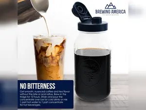 Cold Brew Coffee Maker Kit: Wide Mouth for Coffee, Infused Tea, Alcohol - 2 Quart 64 oz Old Glory Blue