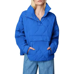 Womens Puffer Jackets Pullover Quilted Lightweight Jacket Long Sleeve Half Zip Up Coat with Pocket S-2XL