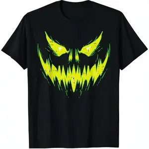 Casual Halloween Men's T-Shirt with Scary Pumpkin Jack O' Lantern Face, Ideal for Boys and Kids