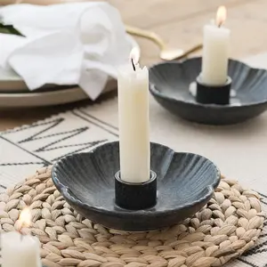 Ceramic Candlestick Holder, Candle Holder for Taper Candles,Incense, Santo Palo, Halloween Christmas Wedding Parties, Dining Room Home Decoration Display (Black)
