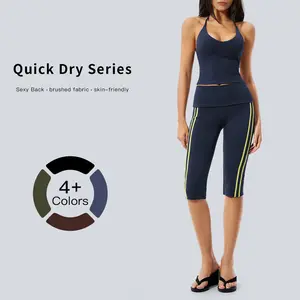 Tenwolf women’s skin-friendly, high-stretch quick-dry activewear T-shirt with open back design + side-striped pants that don’t pinch, sculpt leg shape for ultra-slimming effect