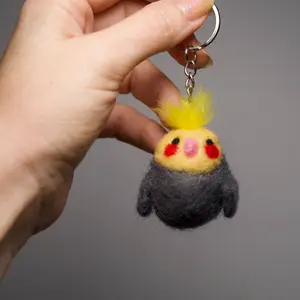 hand needle felted cockatiel bird keychain