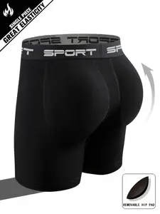 Upgraded Men’s Long Boxer Shorts – Detachable Padded Design for Butt Lift, Ultra Soft & Supportive, Sexy Fit for Workout & Lounge