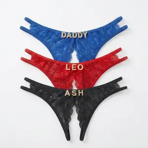 Custom Personalized Name Thong for Women with Shiny Rhinestone Letters(sliver/gold), sexy breathable lace crotchless panties, custom distintive special Lingerie Gift for your beloved one