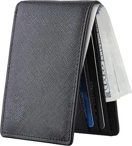 Slim Wallet for Men Minimalist Leather ID Window Front Pocket Bifold Wallet